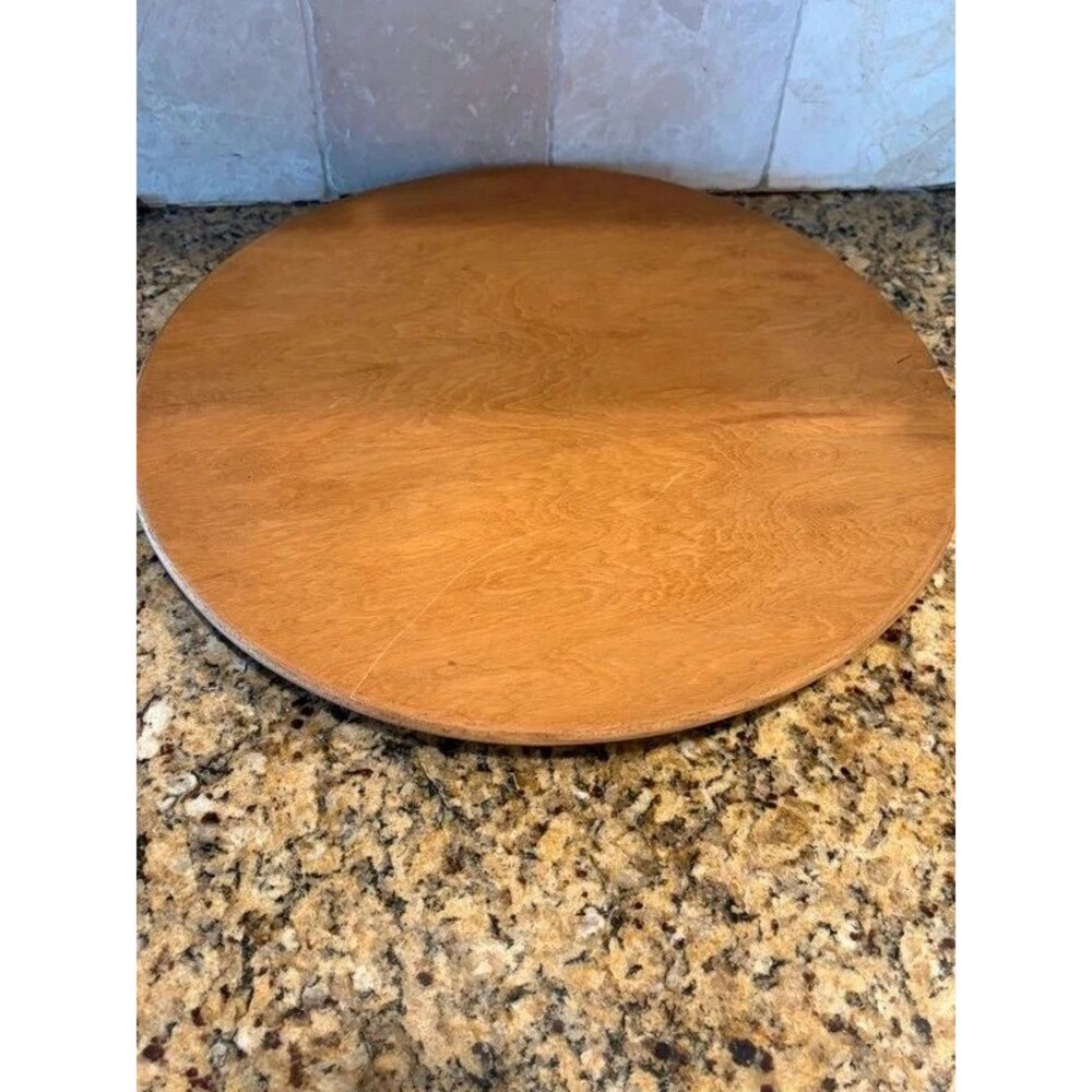 Vintage Rustic Cottagecore Wood Round Pedestal Riser Footed Display Board Tray